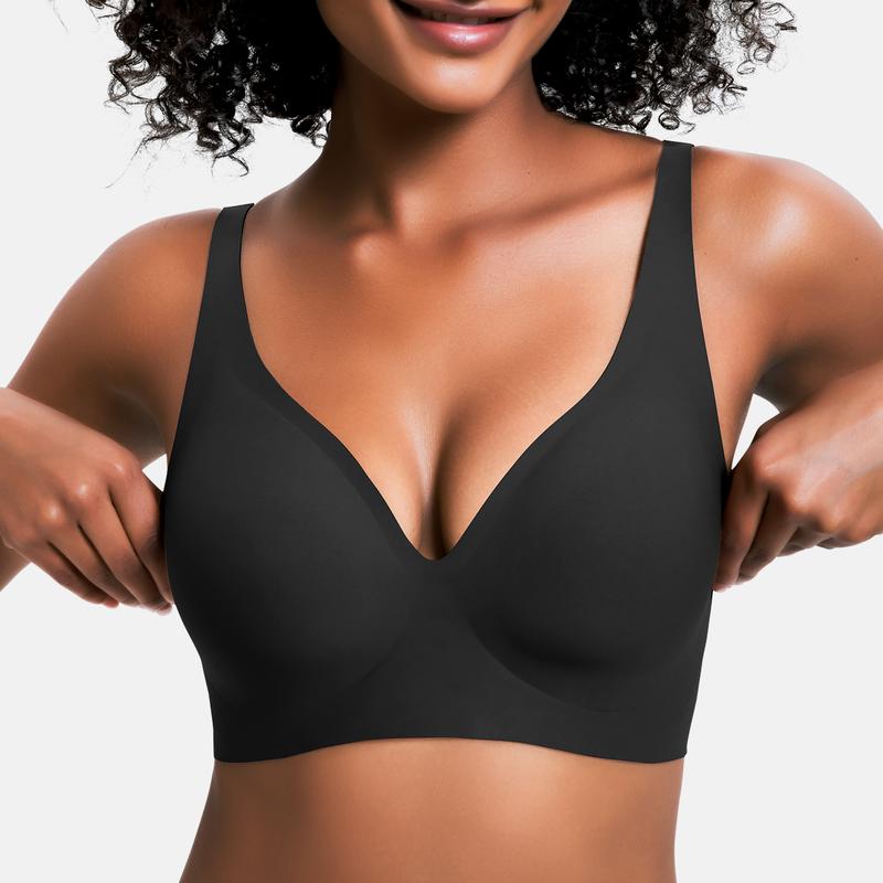 VRCOMFY Jelly Wireless Womens Comfortable Wireless Bras Push Up Bralettes Seamless Tshirts Bras Deep V Everyday Bras
